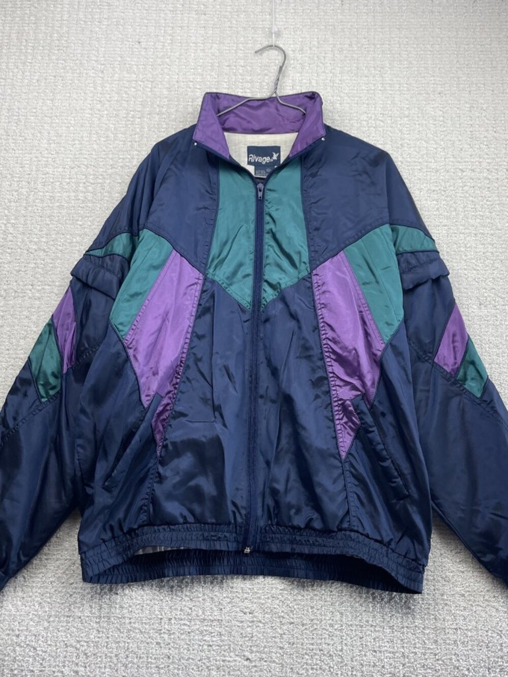 VTG 90s Rivage Jacket Sz L Colorblock Windbreaker Full Zip Retro Blue / Purple